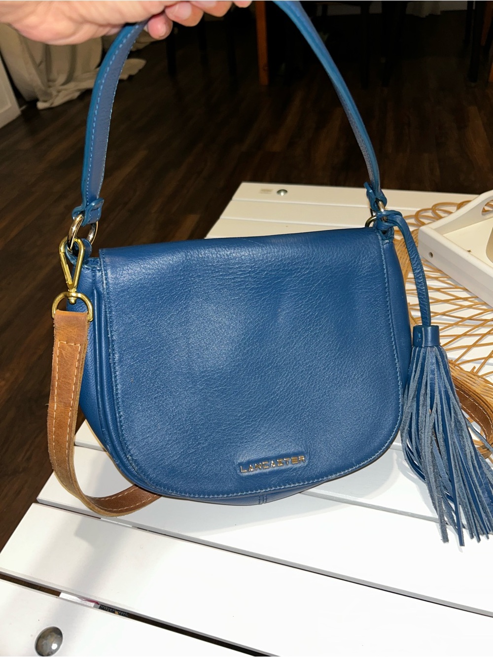Lancaster Teal Leather Crossbody with Tassel Accent